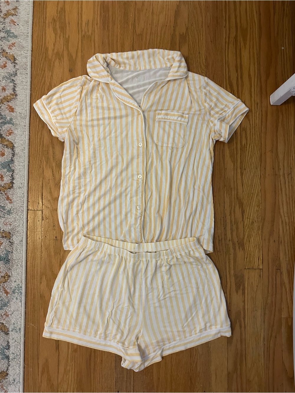 Yellow and White Striped Short Pajama Set